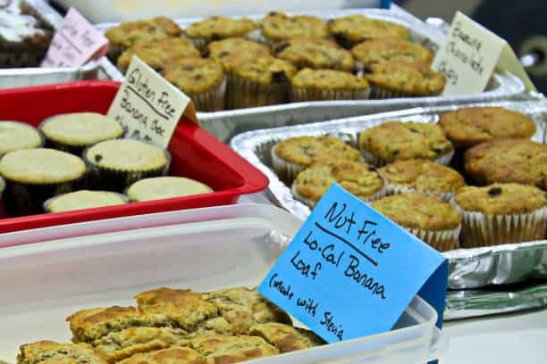 Allergy items at a bake sale.