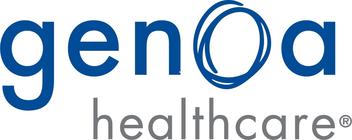 Genoa Healthcare logo: blue lowercase 'genoa' with a circular swirl over the 'o' and gray 'healthcare' text on white background
